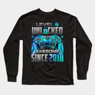 Unlocked Awesome Since 2018 6Th Birthday Gaming Long Sleeve T-Shirt